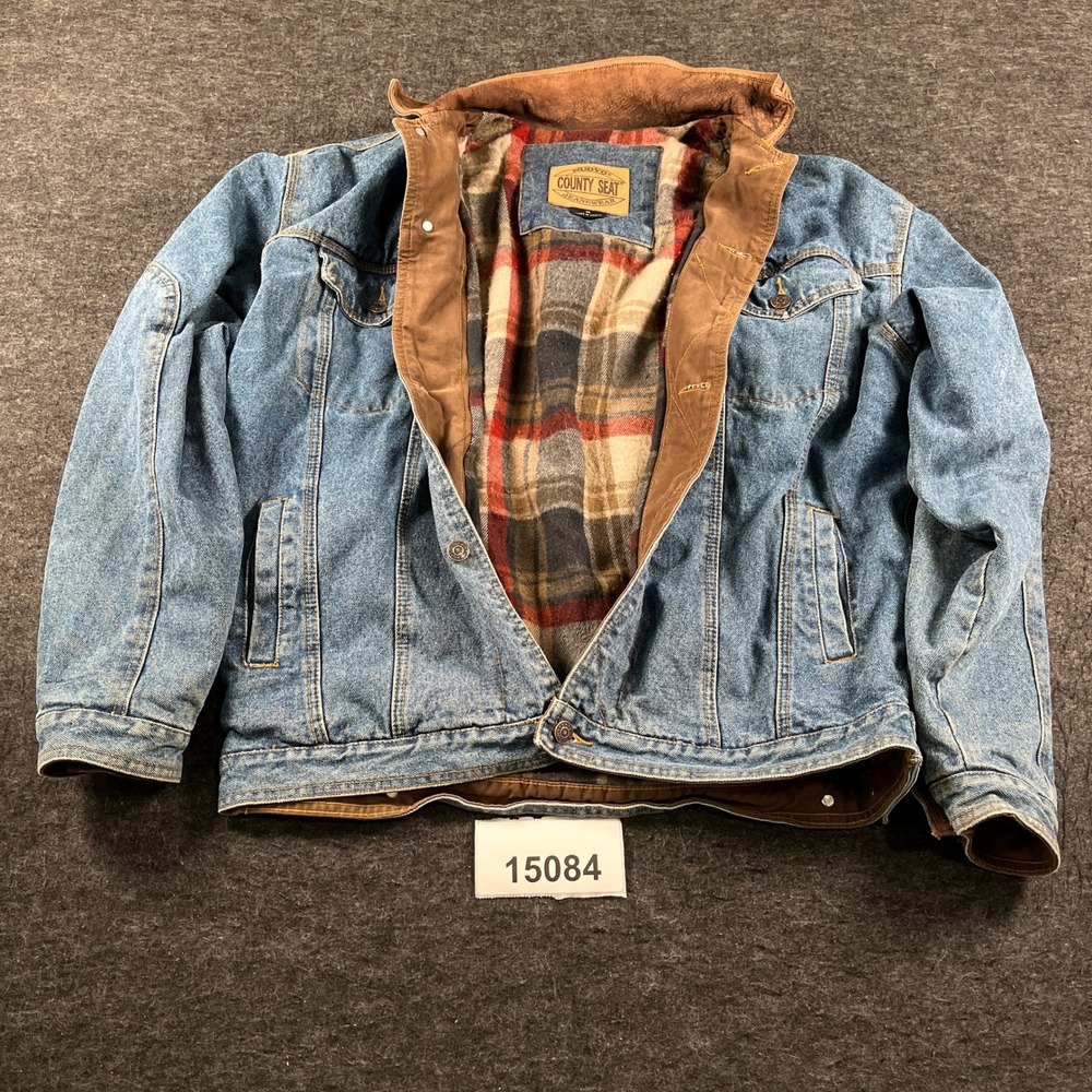 Vintage County Seat Denim Jacket Mens M Blue Good Flannel Lined Workwear